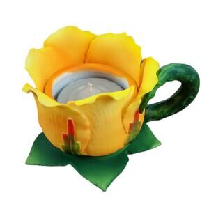 Vintage Otagiri Enesco Yellow Rose Tealight Votive Candle Holder 1996 Boxed NIB